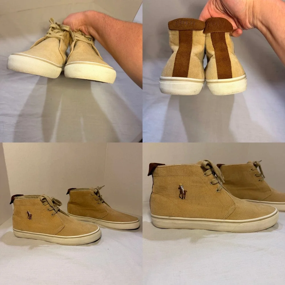 Polo Ralph Lauren Talin Tan Corduroy Suede Mid Top Sneakers Mens 11.5 D Horse